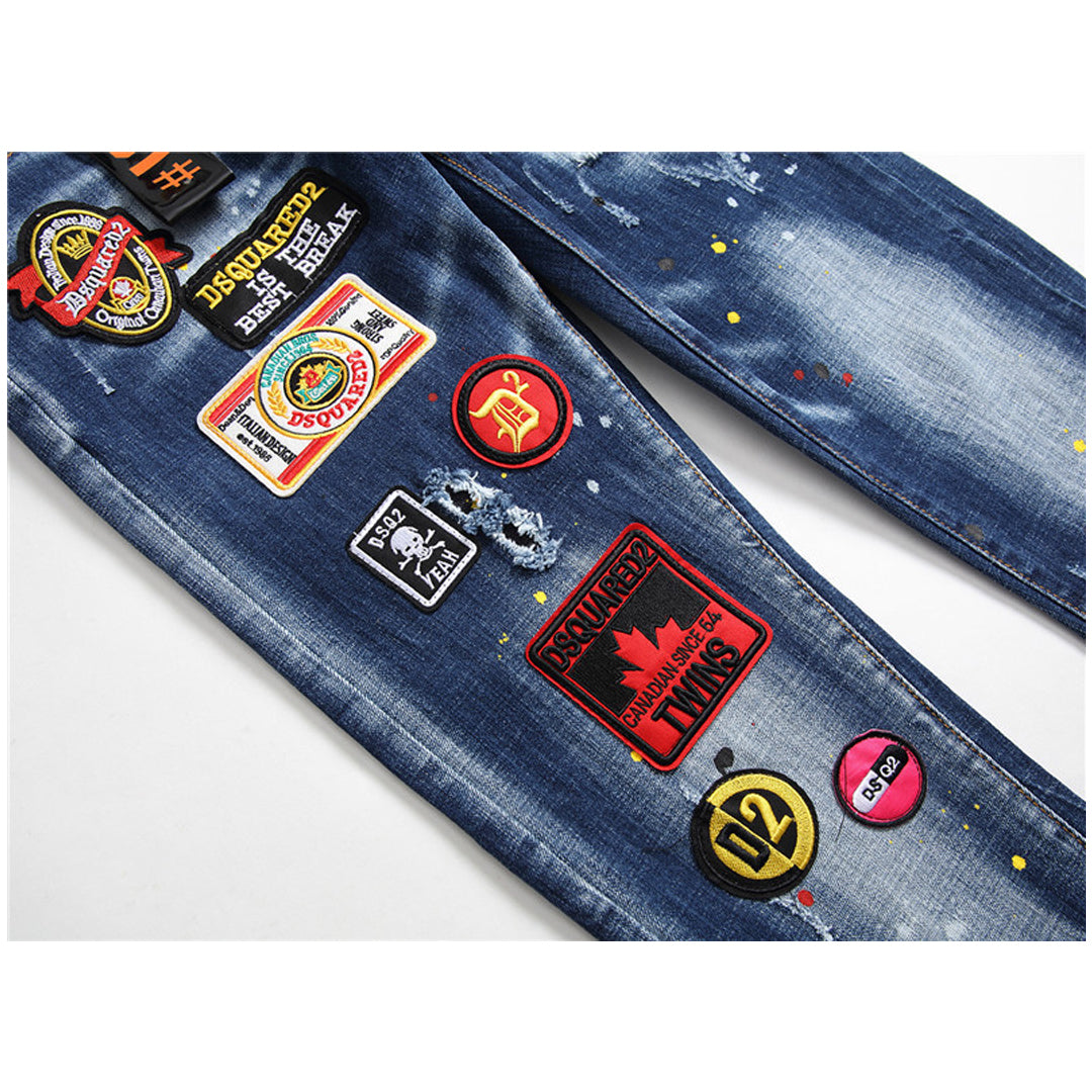 New-DSQ2 Maple leaf hole badge Jeans