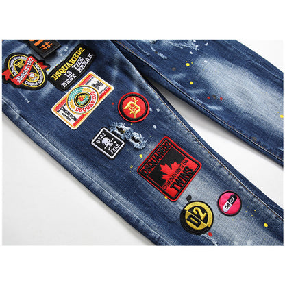 New-DSQ2 Maple leaf hole badge Jeans